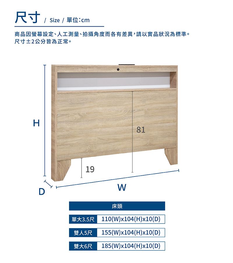 A FACTORY 傢俱工場 -山田 LED燈光插座USB床頭片 單大3.5尺