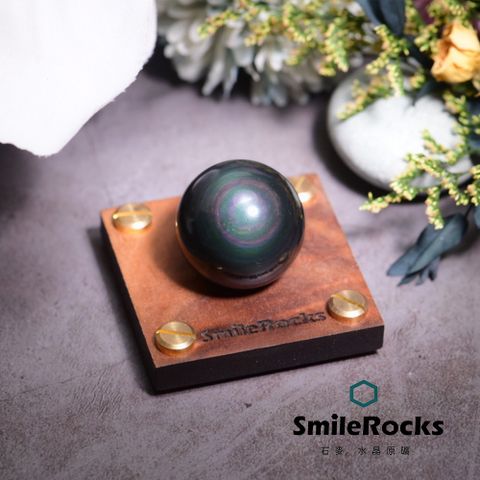 SmileRocks 石麥 彩虹黑曜水晶球  直徑3.3cm   No.623210305