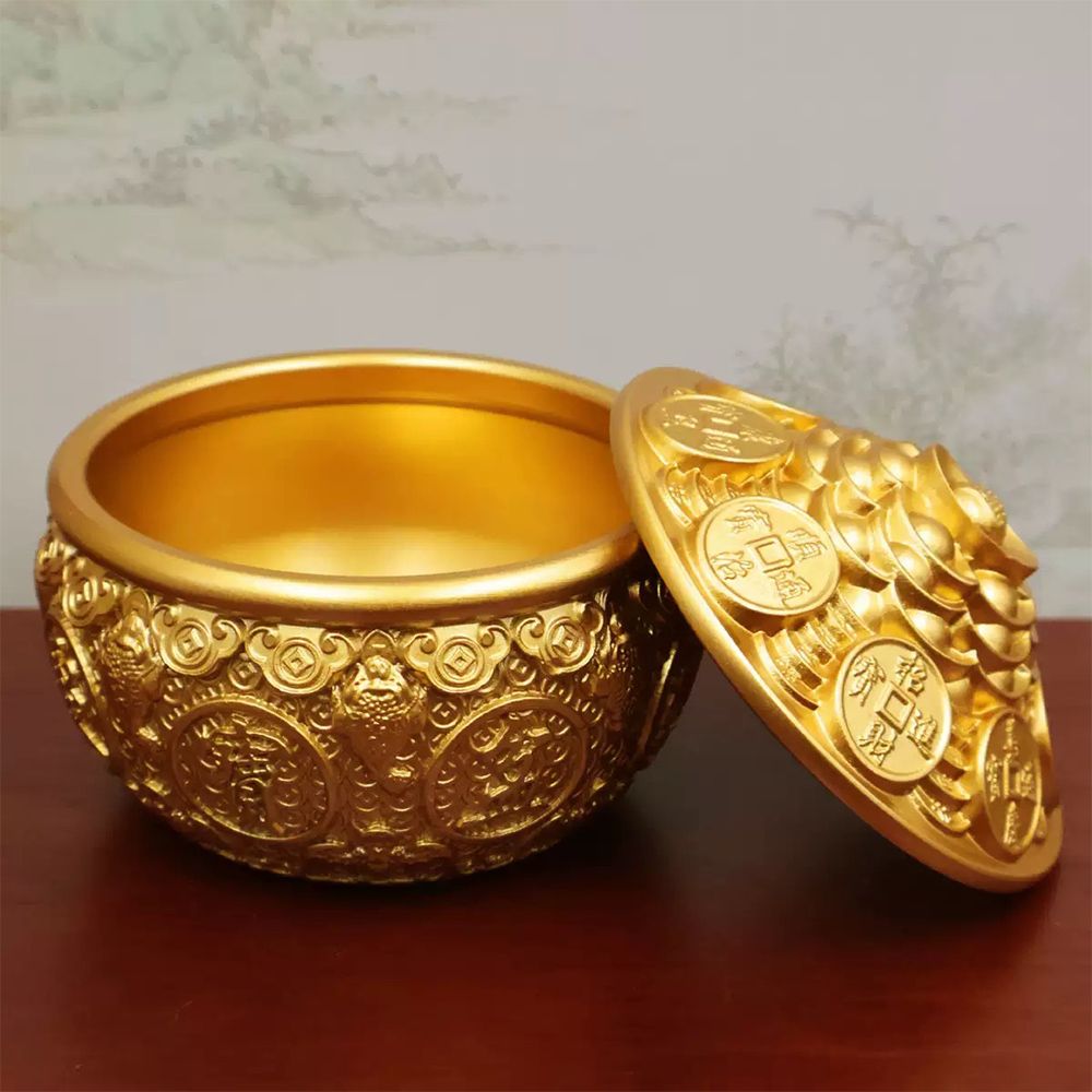 玖天4寸黃銅金蟾聚寶盆帶蓋招財擺件客廳店鋪裝飾品存錢罐開業送
