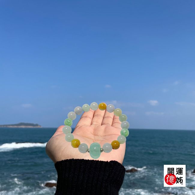 A1寶石 天然緬甸翡翠手珠-三彩紫羅蘭黃翠飄陽綠手鍊同翡翠手鐲保值(附證書)