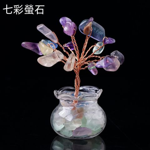 【好運旺旺來】迷你發財樹/招財樹-天然水晶碎石(七彩螢石)