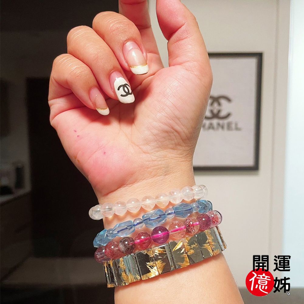 A1寶石 頂級西瓜碧璽水晶手排手鍊-同鈦晶超七金草莓能量/招財/開運/擋煞/防小人/貴人運旺