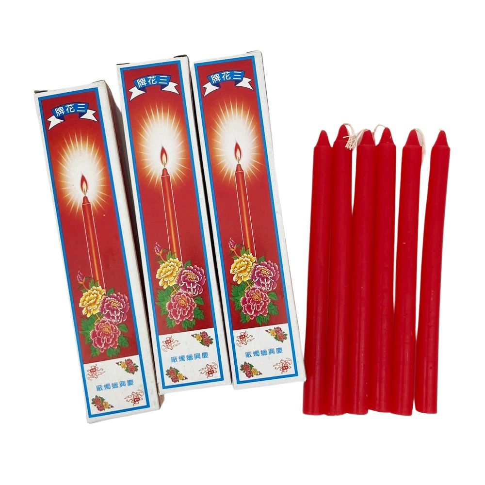  三花牌三號紅蠟燭(17cm)-18支入