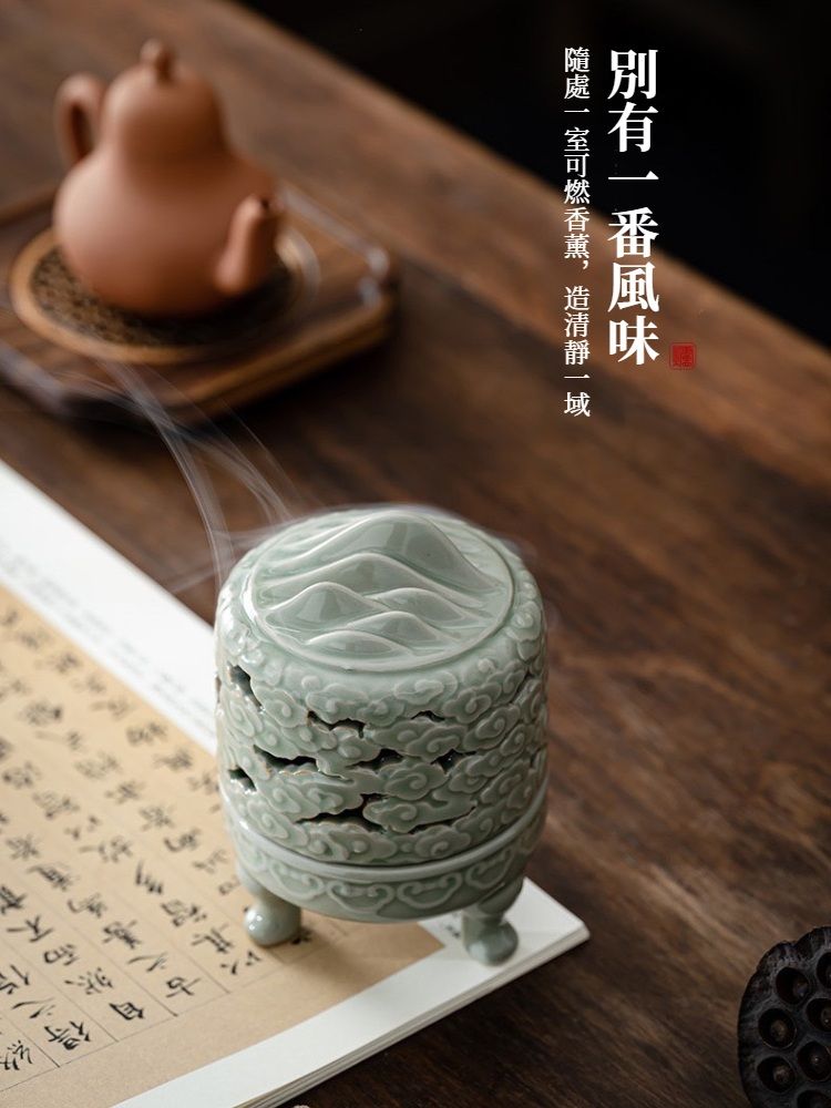 平安洛山作 香炉 三足炉 青瓷香爐 木箱入 平安洛山作 香炉 三足炉 青瓷香爐 木箱入 美術品・アンティーク