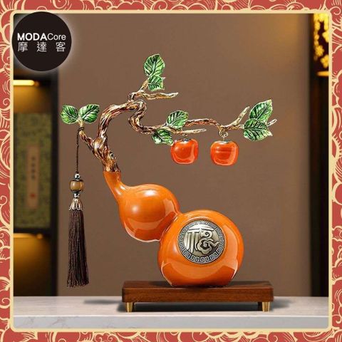 摩達客◉開運招財◉精緻創意藝術橙色事事如意福祿葫蘆聚財設計陶瓷風水擺飾