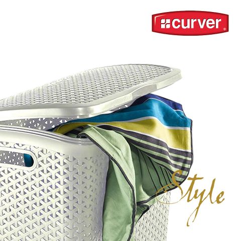歐洲CURVER 附蓋方型洗衣籃(象牙白 55L)