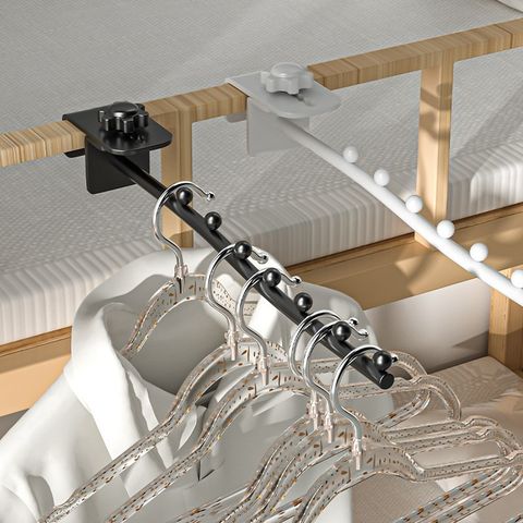 宿舍床邊可調節衣架掛桿 金屬方管帶珠掛鉤 陽台晾衣架 上鋪下鋪掛衣鉤