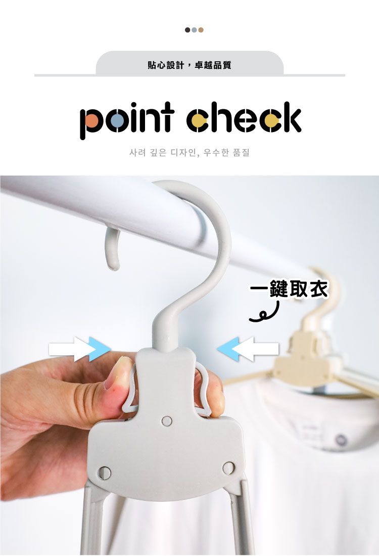 貼心設計,卓越品質point check사려 깊은 디자인, 우수한 품질一鍵取衣