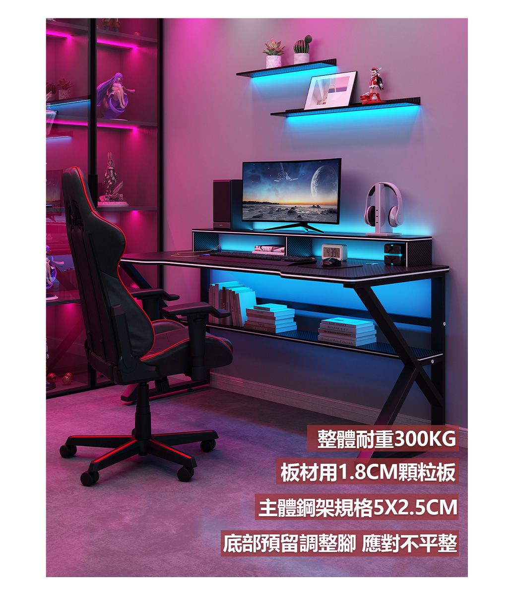 整體耐重300KG板材用1.8CM顆粒板主體鋼架規格5X2.5CM底部預留調整應對不平整