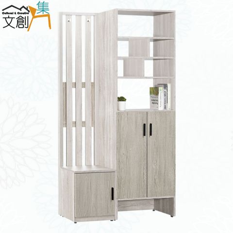【文創集】葛妮格雙色3.3尺三門高屏風玄關座鞋櫃組合