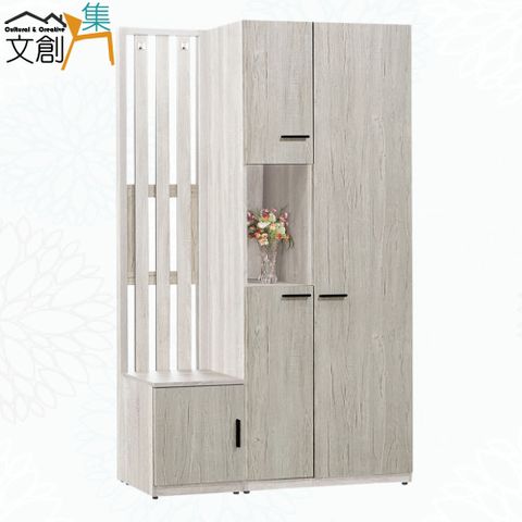 文創集 葛妮格雙色3.8尺四門高屏風玄關座鞋櫃組合