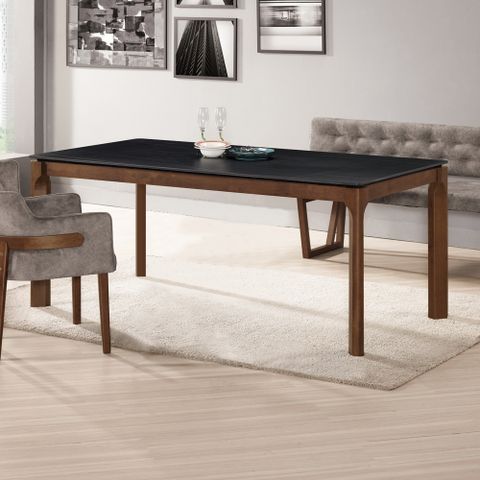 Bernice-塔恩6尺工業風黑色岩板實木餐桌/工作桌/長桌/會議桌