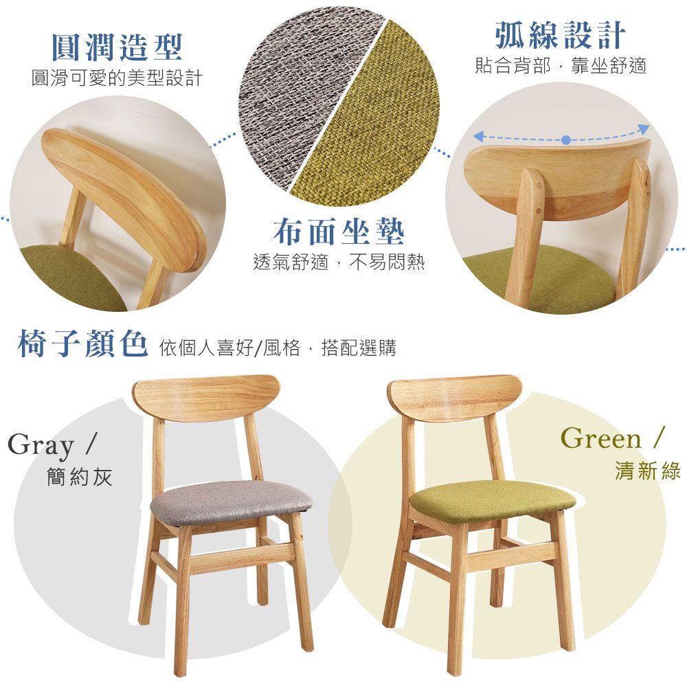 圓潤造型弧線設計貼合背部,靠坐舒適圓滑可愛的美型設計布面坐墊透氣舒適,不易悶熱椅子顏色 依個人喜好/風格,搭配選購Gray /簡約灰Green /清新綠