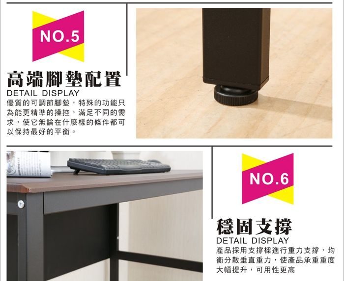 NO.5高端腳墊配置DETAIL DISPLAY優質的可調節腳墊,特殊的功能只為能更精準的操控,滿足不同的需求,使它無論在什麼樣的條件都可以保持最好的平衡。NO.6穩固支撐DETAIL DISPLAY產品採用支撐樑進行重力支撐,均衡分散垂直重力,使產品承重重度大幅提升,可用性更高