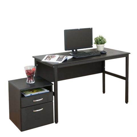 《DFhouse》頂楓120公分電腦辦公桌+活動櫃 -黑橡木色