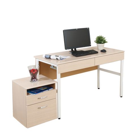 《DFhouse》頂楓120公分電腦辦公桌+2抽屜+活動櫃 -楓木色
