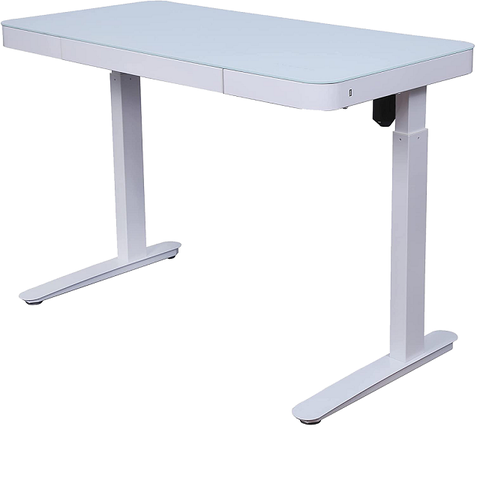 美商艾湃 Apexgaming LUMI 落地型 時尚鋼化玻璃版 電動升降桌 白色