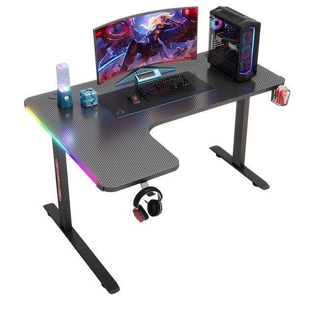 MGSHOP 麻吉小舖 MGSHOPMGSHOP 幻彩跑馬燈卡夢碳纖維L型轉角電競桌電腦桌工作桌(140/60