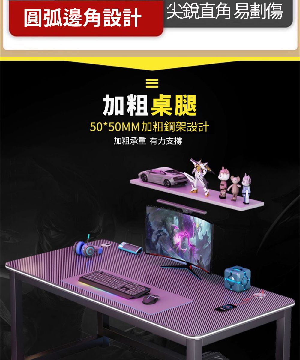 圓弧邊角設計 尖銳直角易劃傷=加粗桌腿50*50MM加粗鋼架設計加粗承重 有力支撑