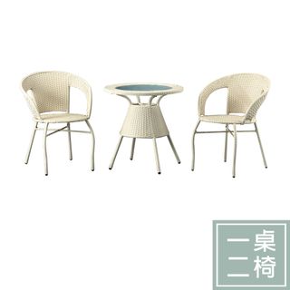 Birdie-伊凡2.1尺休閒藤編玻璃圓型桌椅組/陽台戶外庭院桌椅-一桌二椅