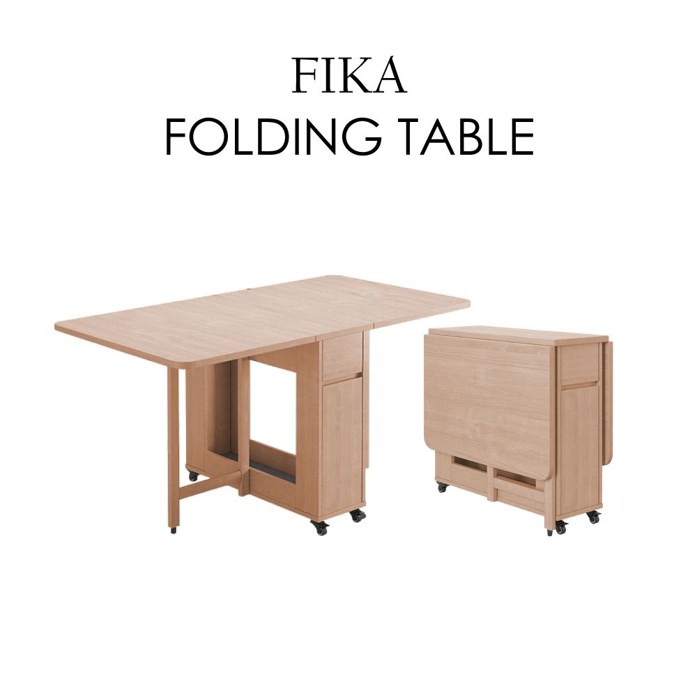 E-home  Fika悠享系1抽1門折合蝴蝶長方餐桌-幅140cm-原木色