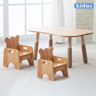 【kidus】實木90公分兒童遊戲桌椅組花生桌一桌二椅HS3090+SF300*2(兒童桌椅 學習桌椅 繪畫桌椅)
