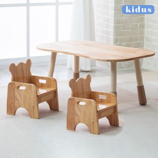 【kidus】實木100公分兒童遊戲桌椅組花生桌一桌二椅HS3100+SF300*2(兒童桌椅 學習桌椅 繪畫桌椅)