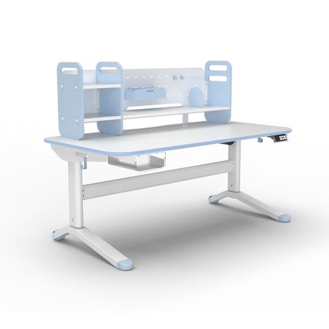【林製作所】兒童電動升降成長桌+桌上架 一起長高桌 寧靜藍基本款 (寬120cm 高50-73cm)