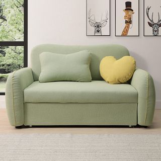 Bernice-金斯利綠色防潑水布面沙發床/雙人椅/二人座沙發-贈抱枕