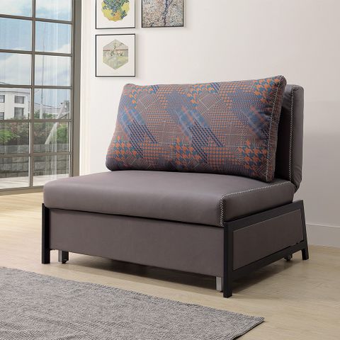 Bernice-彼得棕灰色防潑水布面沙發床/單人椅/一人座沙發-贈抱枕