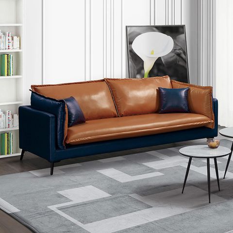 Bernice-道森橘色科技布面獨立筒沙發三人座/沙發椅-附抱枕