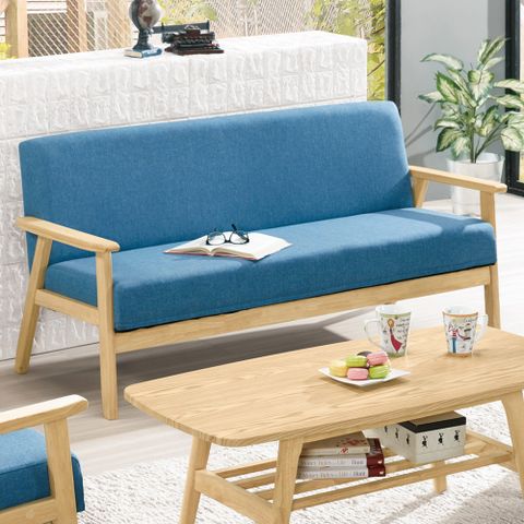 Bernice-傑農簡約藍色布面實木沙發椅/沙發三人座