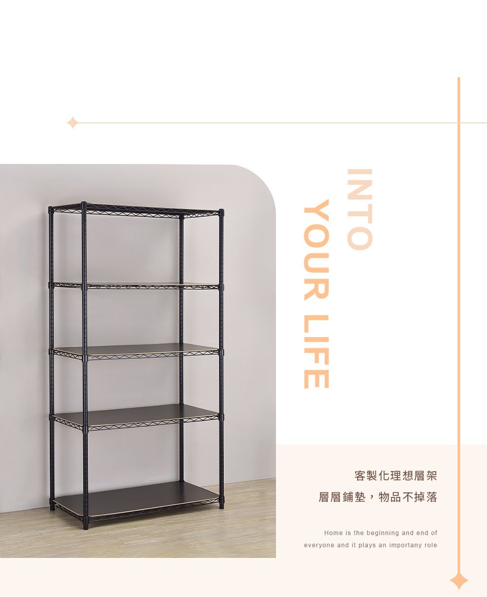 INTOYOUR LIFE客製化理想層架層層鋪墊,物品不掉落Home is the beginning and end ofeveryone and it plays an importany role
