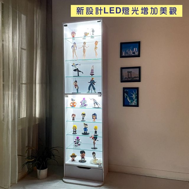 BuyJM 百嘉美  MIT附LED燈低甲醛高180公分十層附抽屜強化玻璃展示櫃/公仔櫃/置物櫃