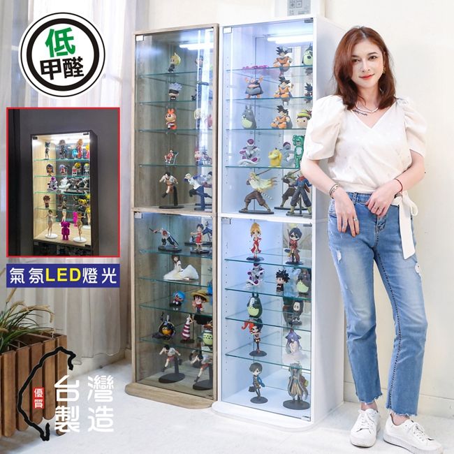 BuyJM 百嘉美  MIT低甲醛LED燈鏡面背板直立10層高164.5公分強化玻璃展示櫃/公仔櫃