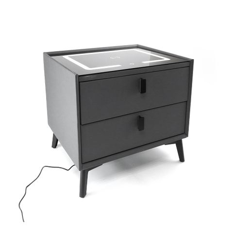 630-BTLC-GR  科技床頭櫃灰色(三色氣氛燈+無線充電+USB充電在右)