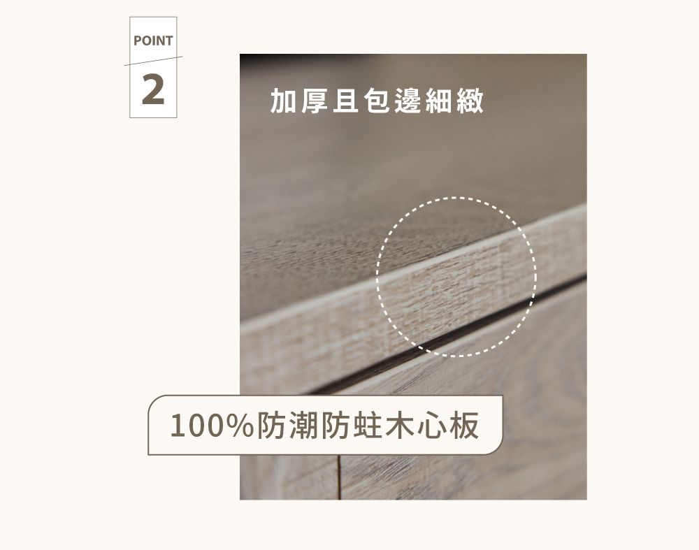 POINT2加厚且包邊細緻100%防潮防蛀木心板