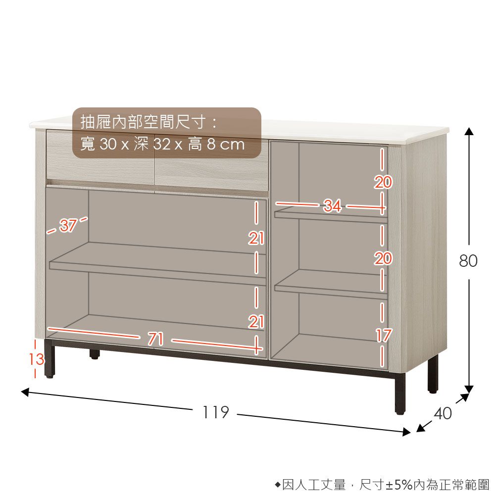1337抽屜內部空間尺寸:3  32  8 cm711192120342004080因人工丈量,尺寸±5%內為正常範圍