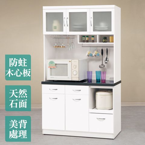 Bernice-克莉絲3.9尺現代風石面收納高餐櫃/碗盤櫃/電器櫃(上座+下座)
