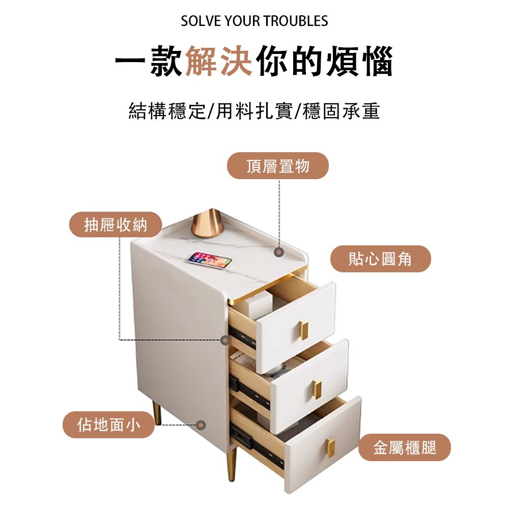 SOLVE YOUR TROUBLES一款解決你的煩惱結構穩定/用料扎實承重抽屜收納頂層置物貼心圓角佔地面小金屬櫃腿