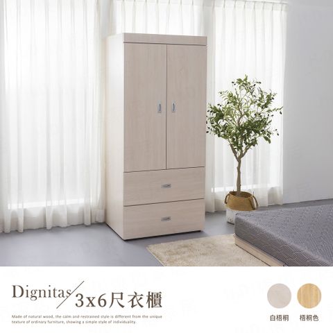 【H&D 東稻家居】DIGNITAS狄尼塔斯梧桐色3X6尺衣櫃