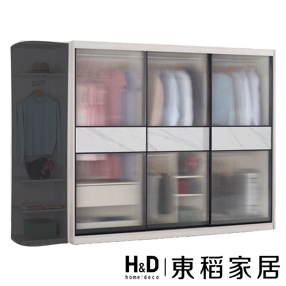 H&D 東稻家居 6鋁框拉門衣櫥7.5尺組合衣櫃(TCM-09007) 雙吊二層板衣櫃三組