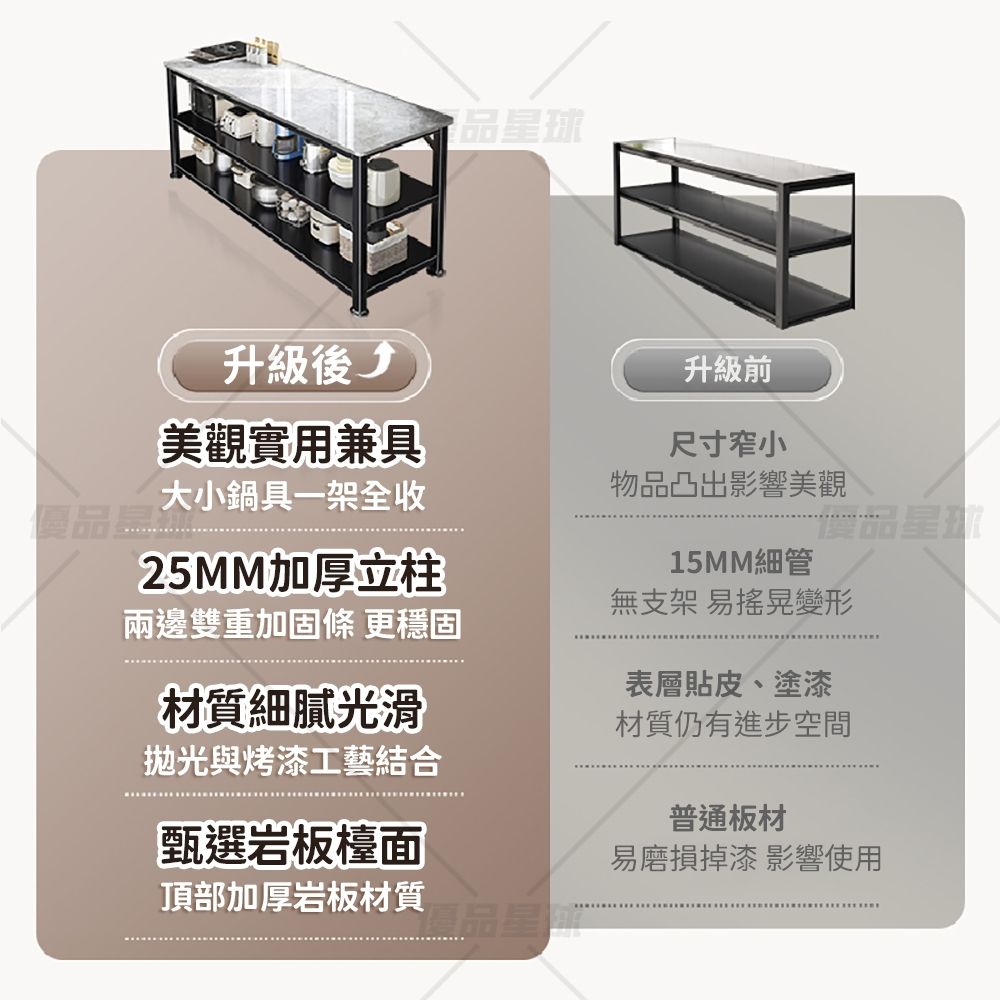 優品星球 岩板中島台電器架 100x40cm大桌面(電器置物架 廚房架子 中島櫃 電器櫃 廚房收納架)