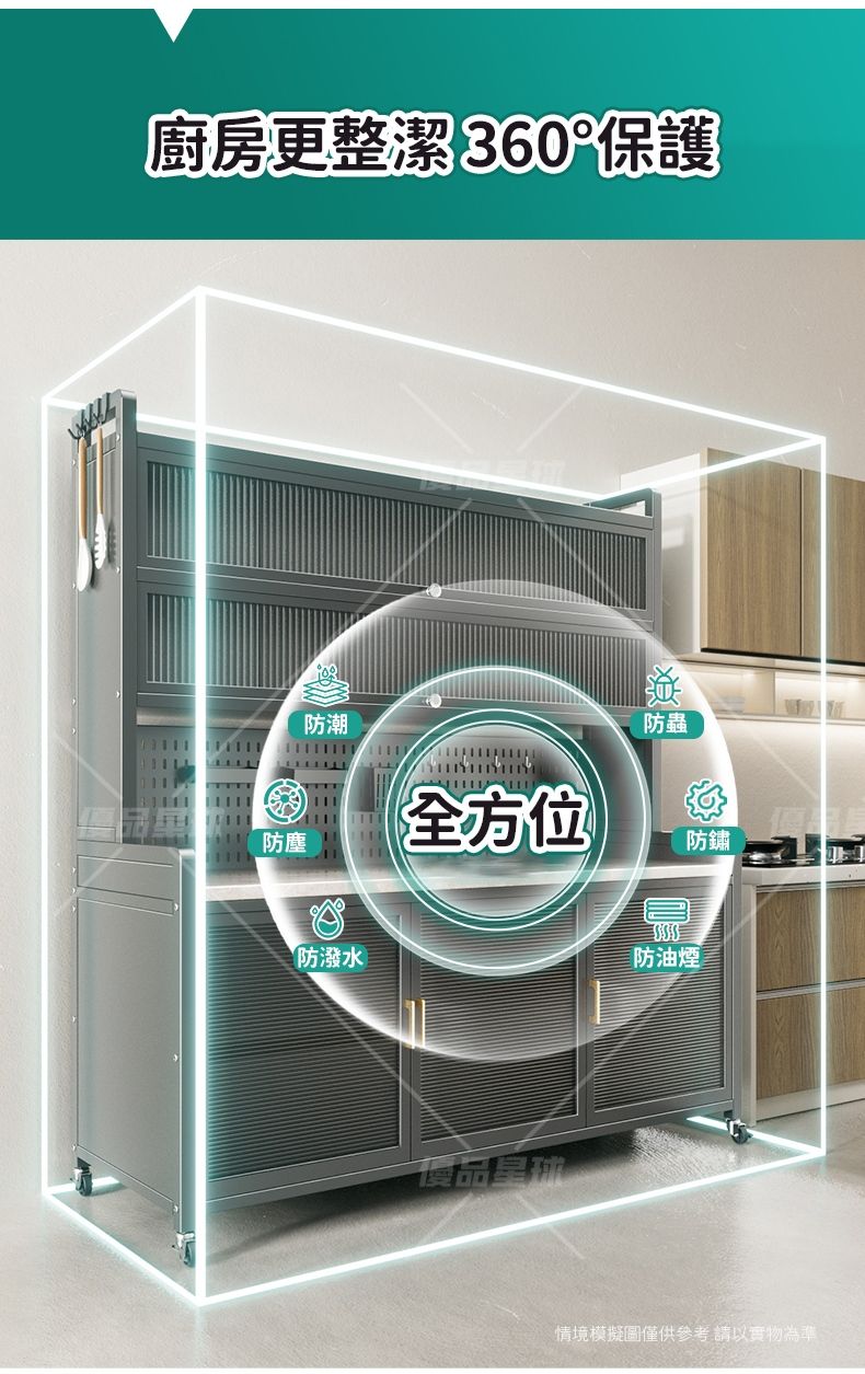 廚房更整潔 360°保護防潮 防塵防潑水全方位品球防蟲防鏽防油煙情境模擬僅供參考請以實物為準