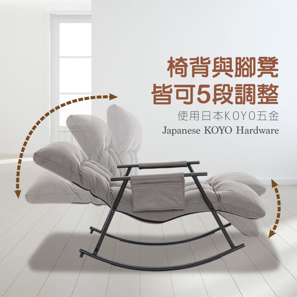 E-home  Nordic北歐科技布格紋扶手椅背5段KOYO可調休閒搖躺椅-兩色可選