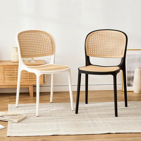 樂嫚妮 韓系仿編織塑膠椅/可堆疊餐椅/休閒椅-(2色)