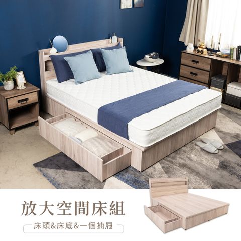 【H&amp;D 東稻家居】放大空間3.5尺單人床組4件組-(床頭+床底+雙抽屜)