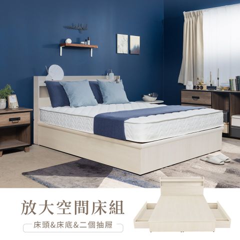 H&D 東稻家居 放大空間3.5尺單人床組4件組-(床頭+床底+雙抽屜)