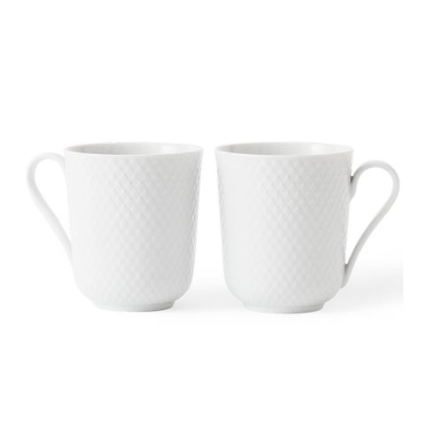 北歐櫥窗 Lyngby Porcelæn Rhombe 菱紋 白瓷馬克杯（330ml、二入）