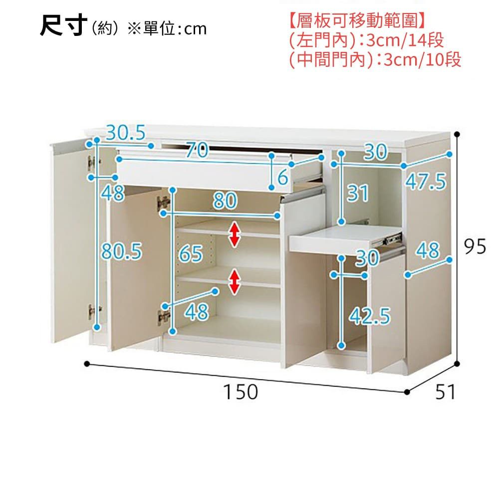 NITORI 宜得利家居 組合式廚房櫃台 餐邊櫃 RESUME 150CT TH-R WH NC TW